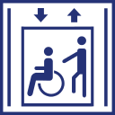 An elevator with limited accessibility to wheelchairs is available.