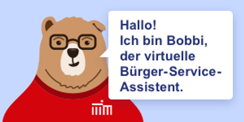 Grafik: Bärenlogo mit der Aussage: "Ich bin Bobbi, der Chatbot"
